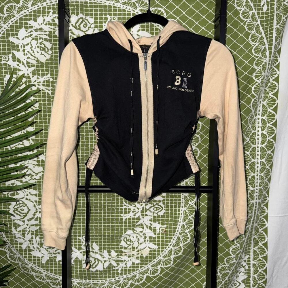 BCBG Max Azria Y2K Ruched Zip-Up Hoodie